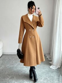 Elenzga Elegant Double-Breasted Overcoat For Autumn/Winter - Camel - View 5