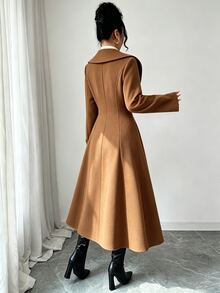 Elenzga Elegant Double-Breasted Overcoat For Autumn/Winter - Camel - View 2