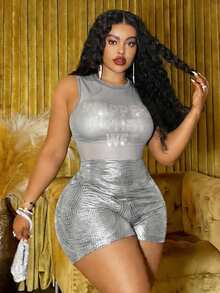 Slaydiva Plus Size Women Crocodile Skin Pattern Casual Versatile Daily Wear Shorts - Silver - View 4