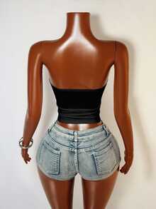 Zolique Women's Solid Color Keyhole Cutout Sexy Bandeau Top - Black - View 2
