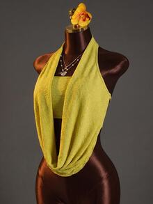 Zolique Women's Pastal Summer Sexy Chic Holiday Vacation Halter Neck Top,Ruched Texture Fabric,Draped Front Open Back Built-In Cami Cropped Golf - Yellow - View 5