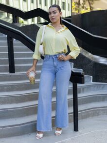 Andrea Bello Women's Solid Color Long Sleeve Single-Breasted Casual Shirt - Yellow - View 6