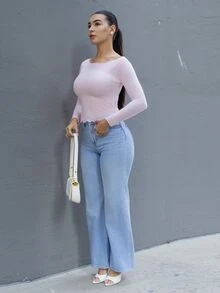 Andrea Bello 春季新款露肩修身半透女款T恤 夏季薄款外出上衣 - 粉色 - 查看 6