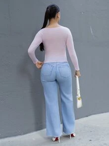 Andrea Bello 春季新款露肩修身半透女款T恤 夏季薄款外出上衣 - 粉色 - 查看 2