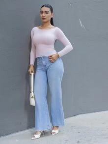 Andrea Bello 春季新款露肩修身半透女款T恤 夏季薄款外出上衣 - 粉色 - 查看 3