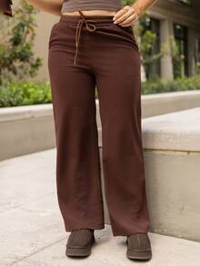 Andrea Bello Starry Sky Elastic Waist Casual Straight Leg Wide Leg Pants - Brown - View 3