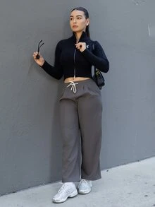 Andrea Bello Women Pants Kolor Kantong Plain Casual - Grey - View 3
