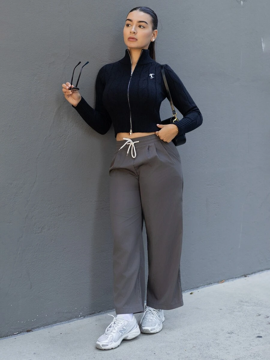 Andrea Bello Women Pants Kolor Kantong Plain Casual - Grey - View 1