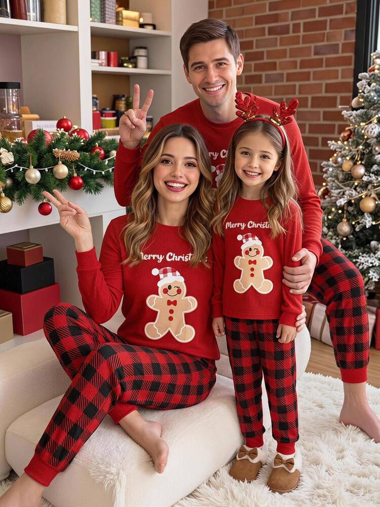 SHEIN Tween Girls Tween Girl Autumn/Winter Christmas Cute Fashion Versatile Party Long Sleeve Long Pants Set, Daily Home Wear, Slim Fit - Multicolor - View 11