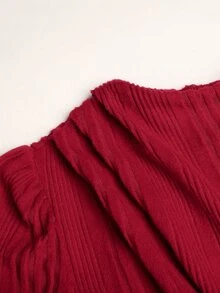 SHEIN 青少年女孩休閒市區女孩風優雅連衣裙 通勤款 立領燈籠袖 A字版型 長袖 紅色 秋冬 - 紅色 - 查看 10