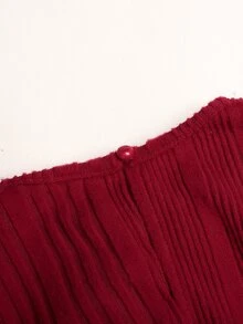 SHEIN 青少年女孩休閒市區女孩風優雅連衣裙 通勤款 立領燈籠袖 A字版型 長袖 紅色 秋冬 - 紅色 - 查看 9