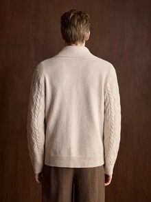 Marcello Vane New Men's Autumn/Winter Long Sleeve Turn-Down Collar Knitted Cardigan With Cable Knit Texture And Single-Breasted Buttons - Khaki - View 2