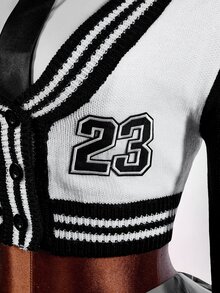 SHEIN ICON Women's Knit Thin Cardigan, Suitable For Back To School Season, Campus Style, Sexy, Avant-Garde, Sexy - Black and White - View 4