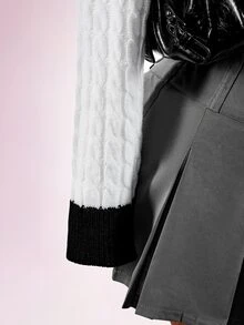 SHEIN ICON Women's Knit Thin Cardigan, Suitable For Back To School Season, Campus Style, Sexy, Avant-Garde, Sexy - Black and White - View 15