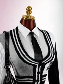 SHEIN ICON Women's Knit Thin Cardigan, Suitable For Back To School Season, Campus Style, Sexy, Avant-Garde, Sexy - Black and White - View 5