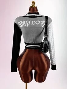 SHEIN ICON Women's Knit Thin Cardigan, Suitable For Back To School Season, Campus Style, Sexy, Avant-Garde, Sexy - Black and White - View 13