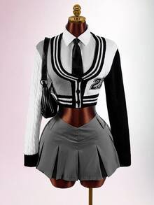 SHEIN ICON Women's Knit Thin Cardigan, Suitable For Back To School Season, Campus Style, Sexy, Avant-Garde, Sexy - Black and White - View 2
