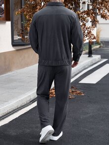 Manfinity Homme 男士灰色通勤風燈芯絨素色寬鬆休閒長褲 2件組 - 灰色 - 查看 2