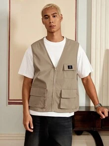 ESTAVOR Men's Casual Versatile Zip Pocket Vest Top For Daily Wear - Camel - View 5