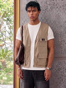 ESTAVOR Men's Casual Versatile Zip Pocket Vest Top For Daily Wear - Camel - View 8