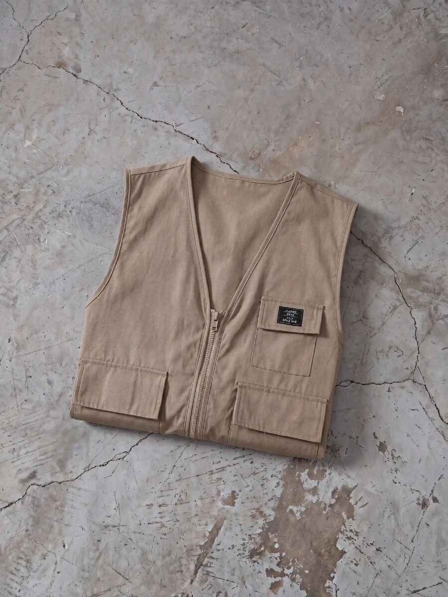 ESTAVOR Men's Casual Versatile Zip Pocket Vest Top For Daily Wear - Camel - View 1