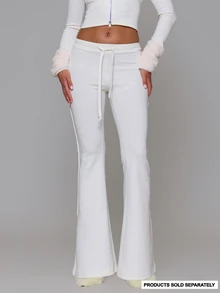 MUSERA Drawstring Elasticated Waist Logo Fitted Flare Coord Jogger Sweatpant Summer Daily Airport Homewear Back To School White Pony Casual - White - View 2