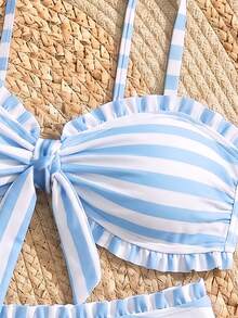 Swim Lushoire 春夏時尚性感女款波點印花設計度假網紅風海灘比基尼套裝 - 藍色 - 查看 9