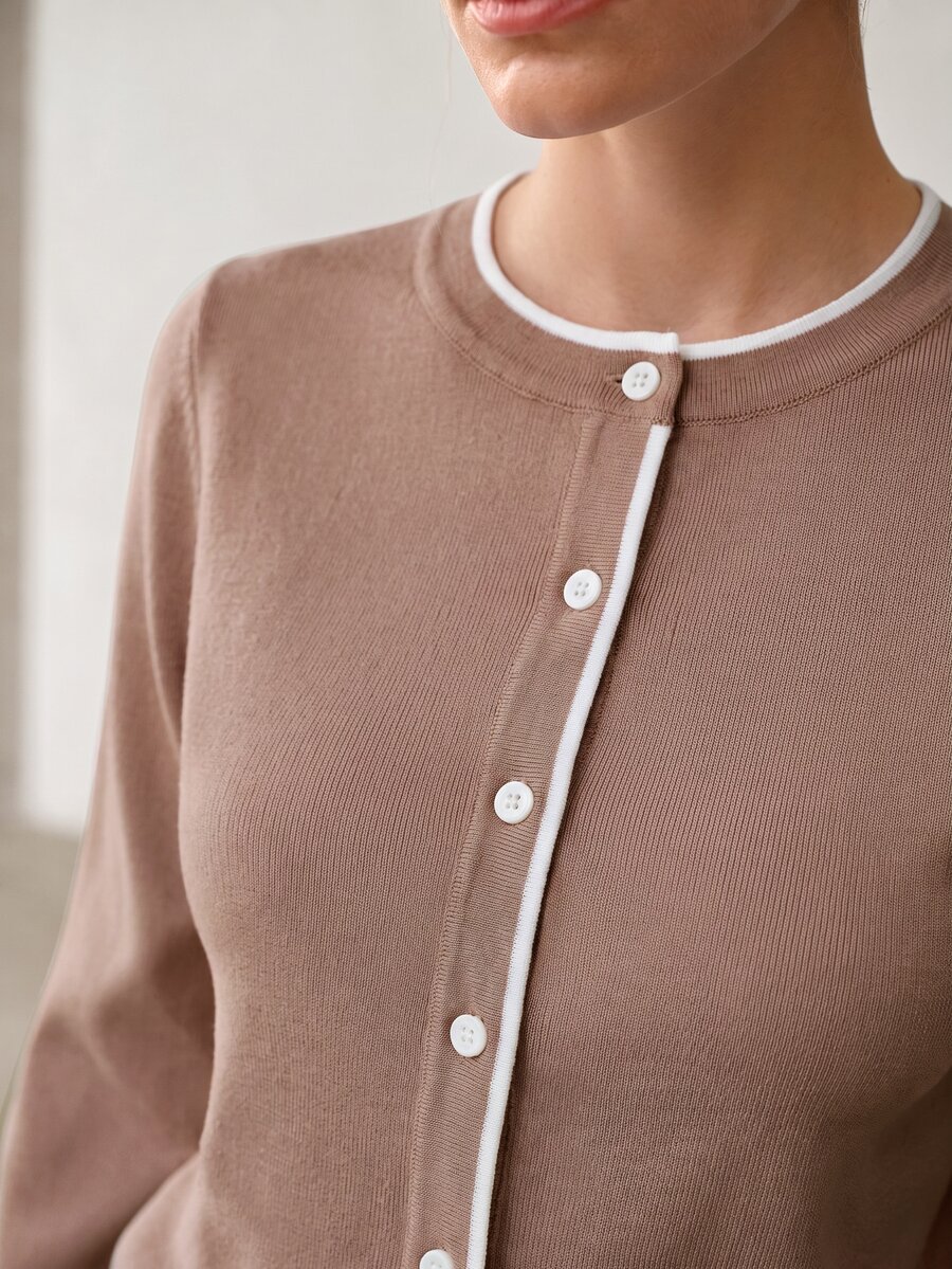 MOTF PREMIUM WOMEN'S LONG SLEEVE SINGLE-BREASTED CASUAL KNIT CARDIGAN - Coffee Brown - View 2