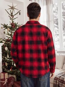 Sorvial Kemeja Kotak-kotak Natal Pria Gaya Jalanan Urban Renaissance Kasual Fashion Kreatif Pakaian Jalanan yang Dipersonalisasi - Merah - View 2