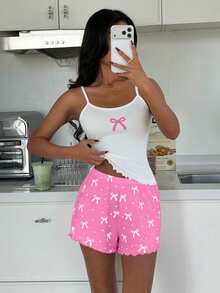 ZzzCrew Sexy Slim Fit Butterfly Print Camisole And Shorts Pajama Set - White - View 6