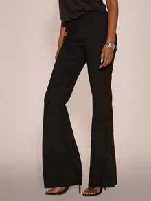 MUSERA V Dipped Waistband Seamed Detail Fitted Flare Trouser Sexy Evening Halloween Going Out Fall Winter Autumn Solitude - Black - View 3