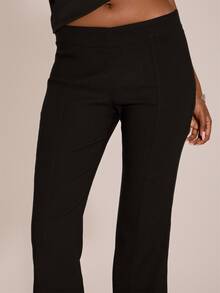 MUSERA V Dipped Waistband Seamed Detail Fitted Flare Trouser Sexy Evening Halloween Going Out Fall Winter Autumn Solitude - Black - View 5