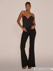 MUSERA V Dipped Waistband Seamed Detail Fitted Flare Trouser Sexy Evening Halloween Going Out Fall Winter Autumn Solitude - Black - View 1