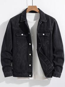 RivetRise Men's Vintage Washed Denim Jacket, Distressed Loose Fit - Dark Grey - View 2