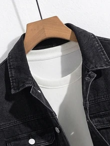 RivetRise Men's Vintage Washed Denim Jacket, Distressed Loose Fit - Dark Grey - View 4