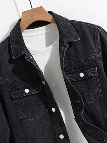 RivetRise Men's Vintage Washed Denim Jacket, Distressed Loose Fit - Dark Grey - View 7