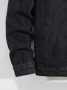 RivetRise Men's Vintage Washed Denim Jacket, Distressed Loose Fit - Dark Grey - View 8
