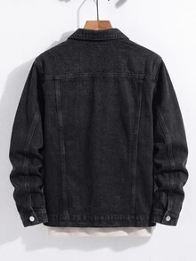 RivetRise Men's Vintage Washed Denim Jacket, Distressed Loose Fit - Dark Grey - View 3