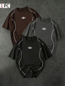 Sport MetroGents 男士休闲撞色滚边运动T恤，夏季，健身 - 黑色 - 查看 1