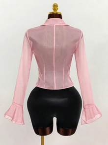 Zolique Women's Sexy Sheer Pink Blouse Club Night Out Party Summer - Baby Pink - View 2