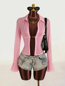 Zolique Women's Sexy Sheer Pink Blouse Club Night Out Party Summer - Baby Pink - View 1