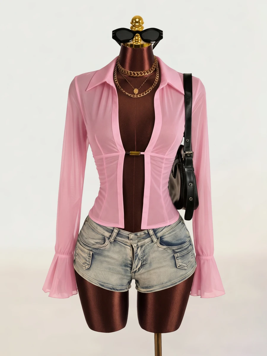 Zolique Women's Sexy Sheer Pink Blouse Club Night Out Party Summer - Baby Pink - View 1