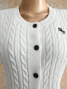 Zolique Women's White Knit Button Sweater Vest Top Twisted Rope Sleeveless Casual Autumn Elegant And Classy School Back-To-School Patchwork Summer Tops - White - View 7