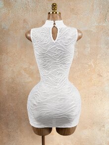 Zolique Summer Sexy Techno Solid Color Hollow Out Fitted Sleeveless Mini Dress Club Party Night Rave White - White - View 7