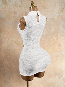 Zolique Summer Sexy Techno Solid Color Hollow Out Fitted Sleeveless Mini Dress Club Party Night Rave White - White - View 2