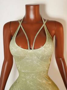 Zolique Spaghetti Strap Bodycon Sexy Dress - Army Green - View 3