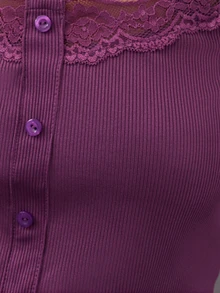 Nöista Deep Purple Slim-Fit T-Shirt. Square Neckline Lace, Soft Suitable. Y2K Romantic, Sweet, Simple, Daily Everyday Brunch Date, Campus, Fall, Elegant - Purple - View 7