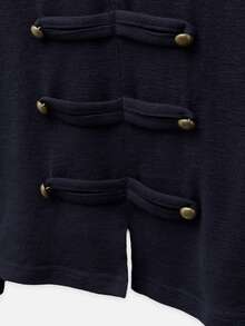 Nöista 海軍軍裝風立領長袖T恤，配金屬鈕扣，適合秋冬日常與返校穿著，拿破崙風格 - 藏蓝色 - 查看 10