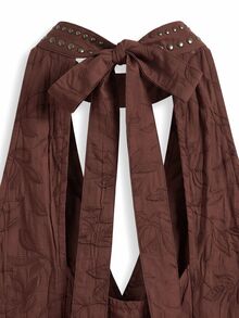Nöista Brown Jacquard Halter Vest With Metal Studded , Deep V-Neck. Fall, Winter, Party, Evening, Festival, Disco, Dinner, Halloween, Christmas, Boho. - Brown - View 11