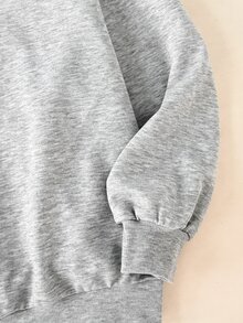 SHEIN 青少年女孩休閒淺灰色圓領老虎印花衛衣復古街頭風秋冬款 - 淺灰色 - 查看 5